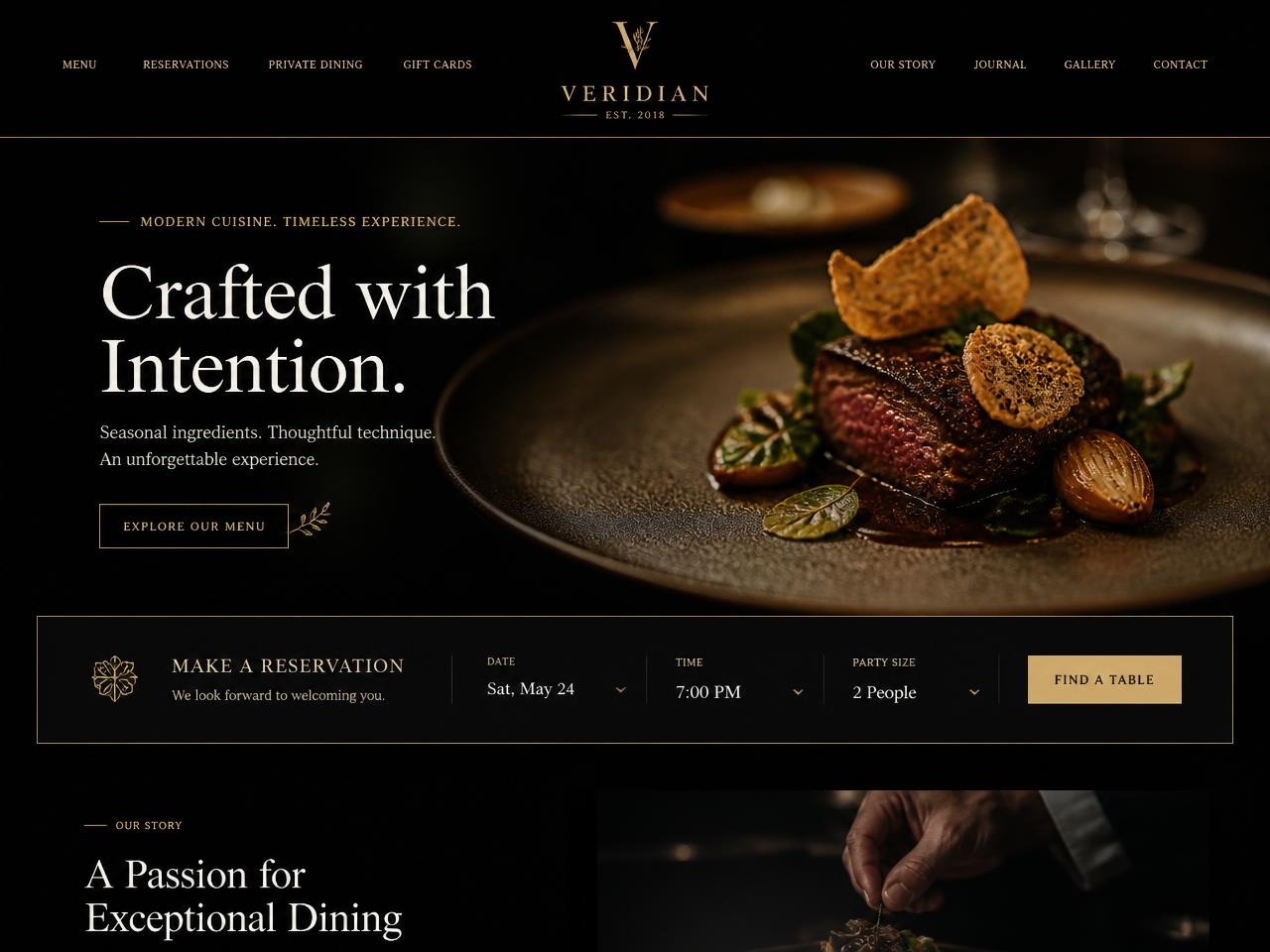Veridian Dining website design concept